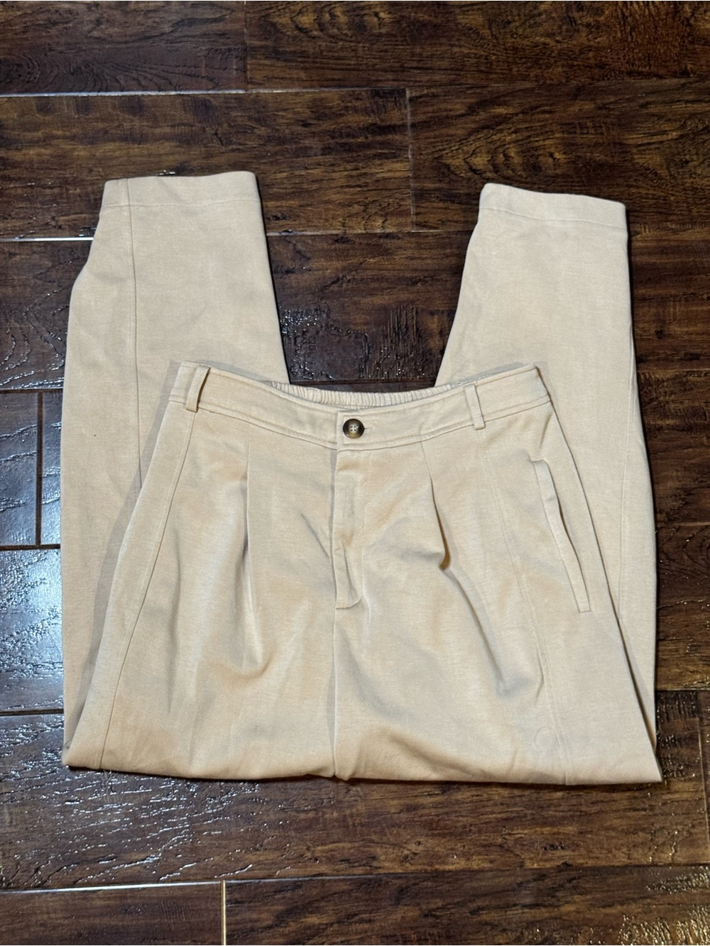 BTFBM Beige High Waisted Pleated Sweatpant-ish Trousers Size Medium